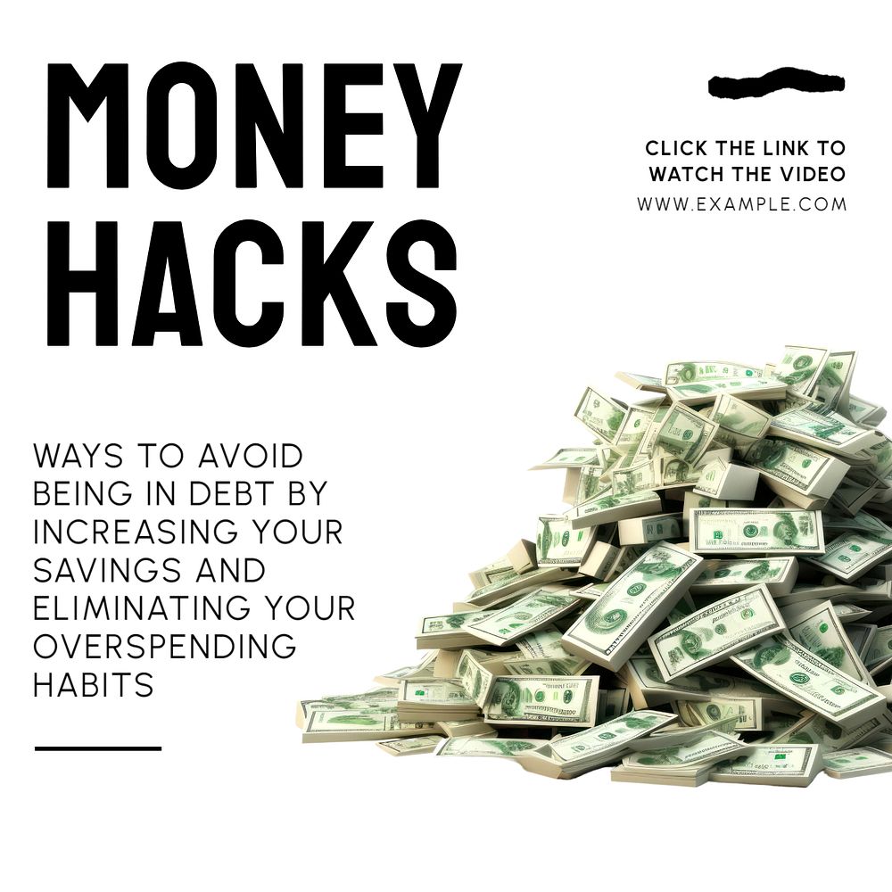 Money hacks Instagram post template, editable text