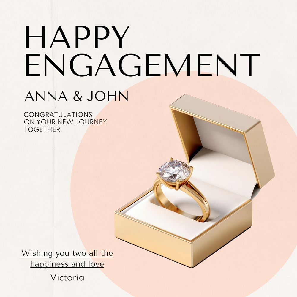 Happy engagement Instagram post template, editable text