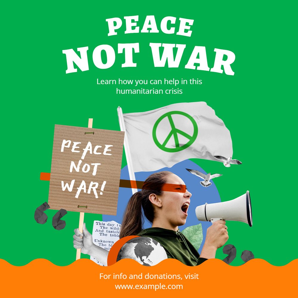 Peace not war Instagram post template, editable text