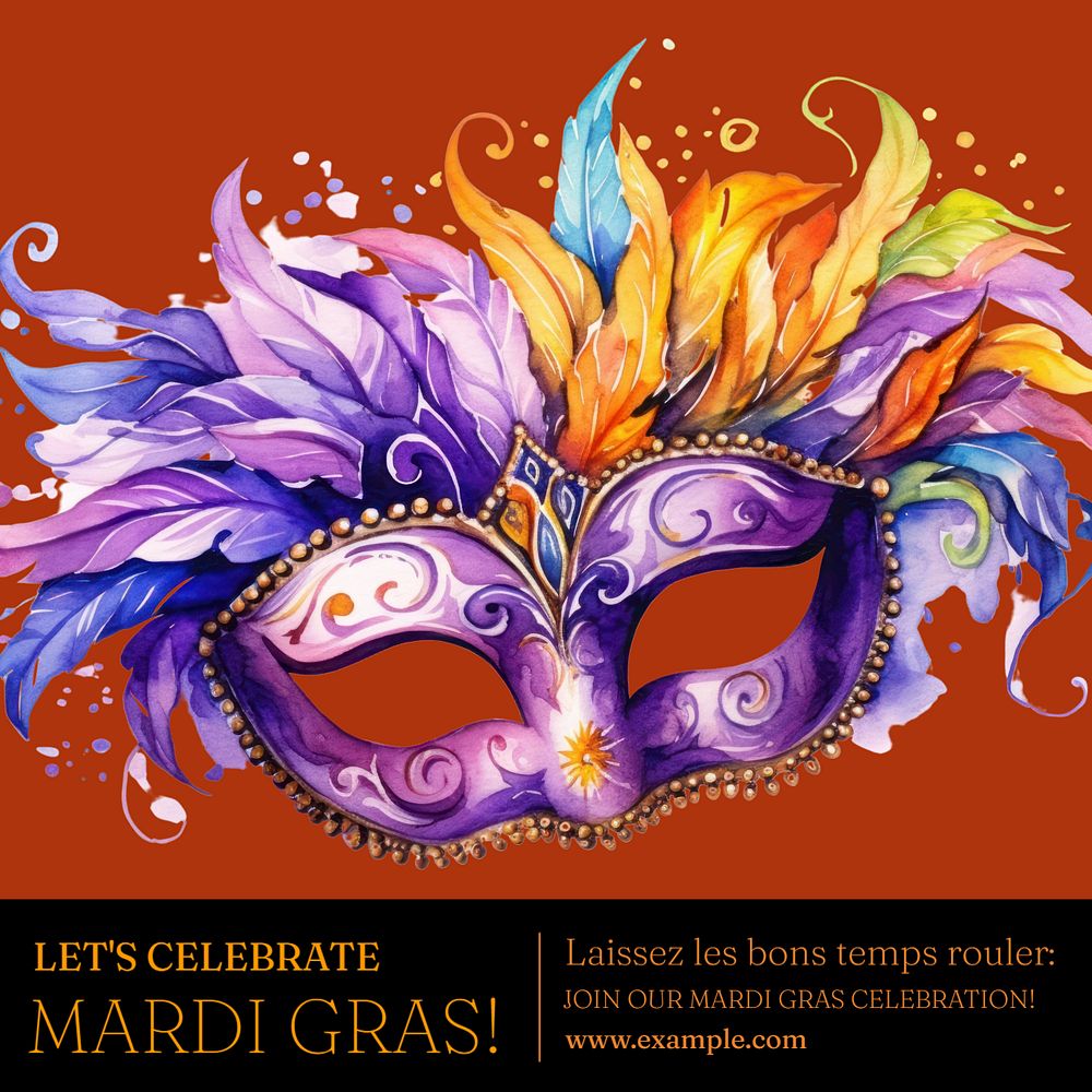 Mardi gras Instagram post template, editable text