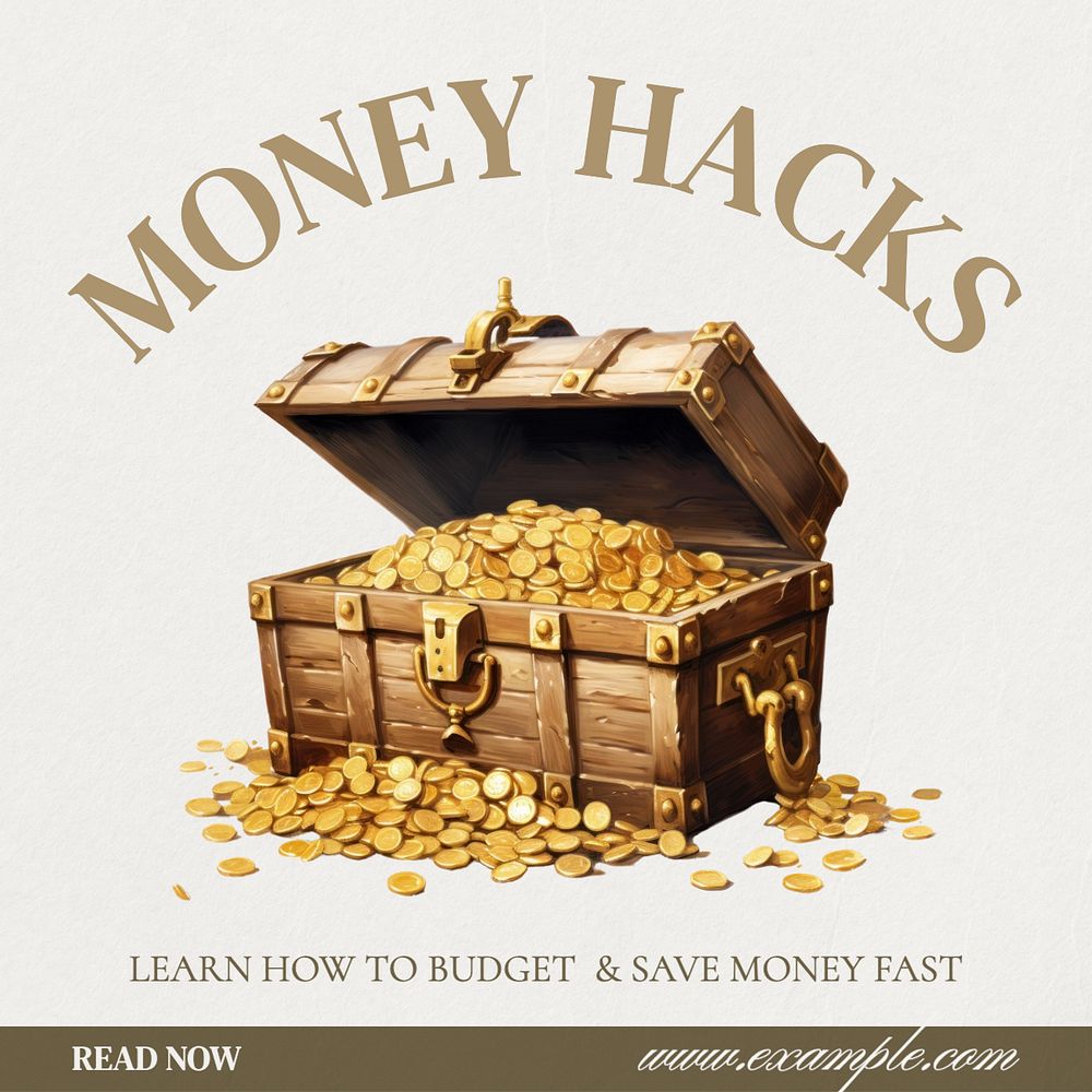 Money hacks article Instagram post template, editable text