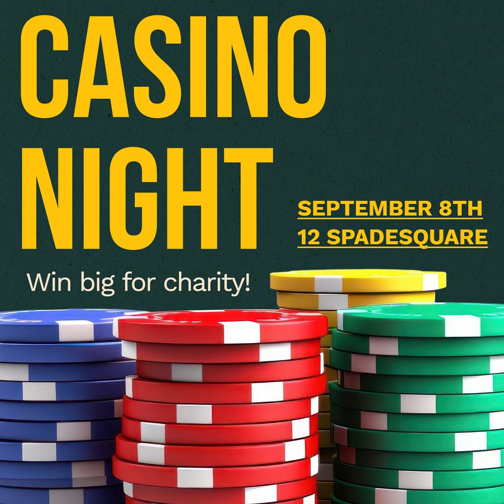 Charity casino night Instagram post template, editable design