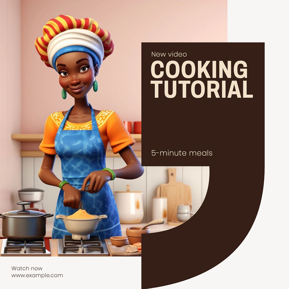 Cooking tutorial Instagram post template, editable text