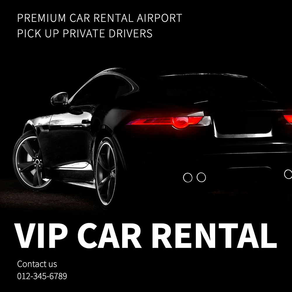 Vip car rental  Instagram post template, editable text