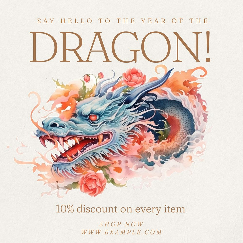 Year of dragon Instagram post template, editable text