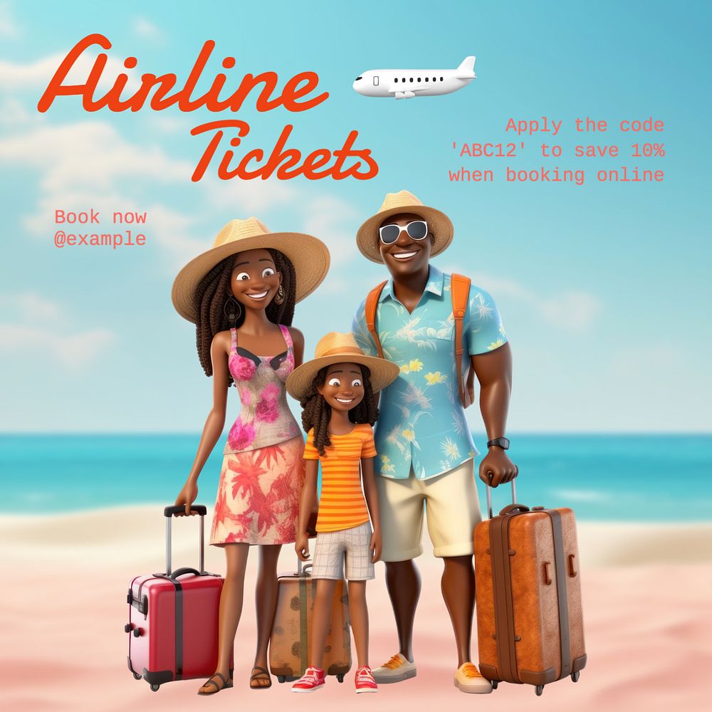 Airline tickets deal Instagram post template, editable text