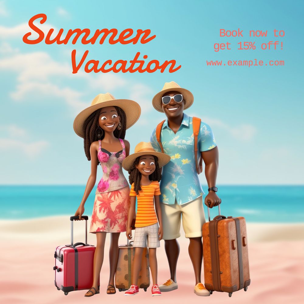 Summer vacation Instagram post template, editable text