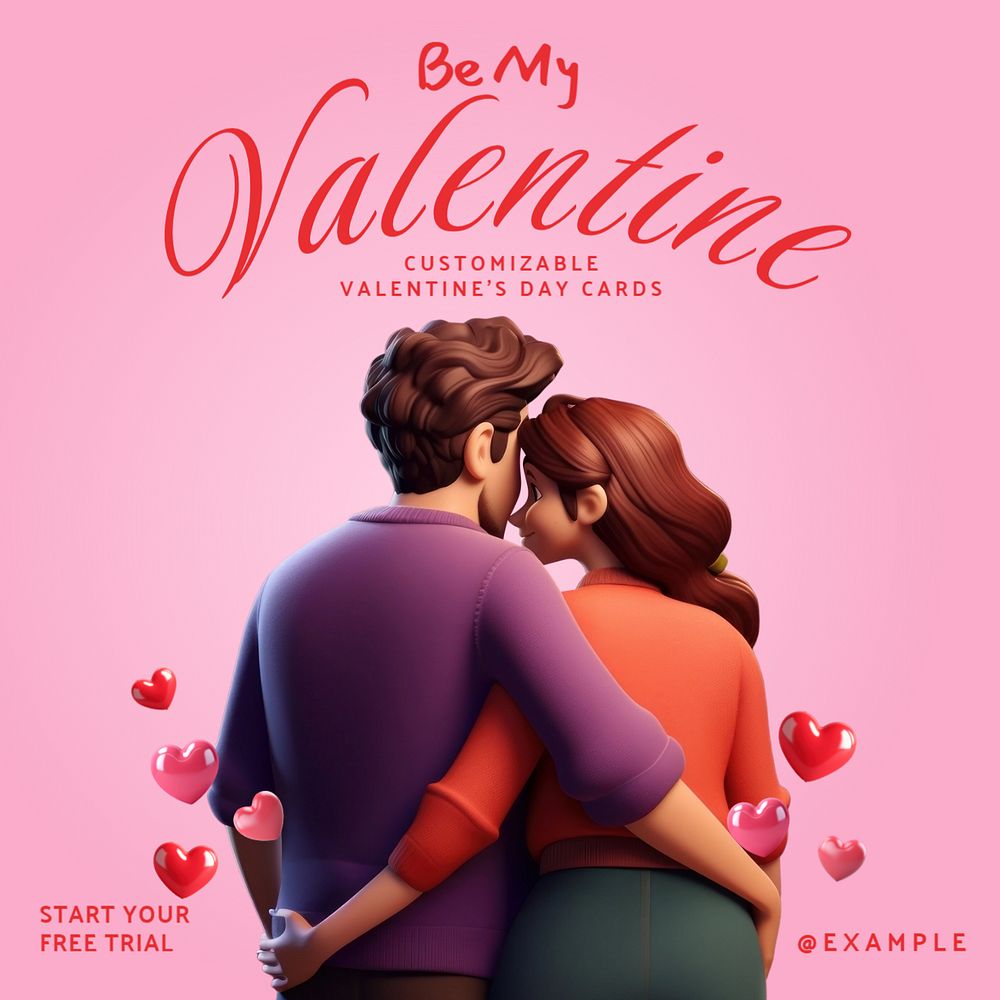 Be my valentine Instagram post template, editable text