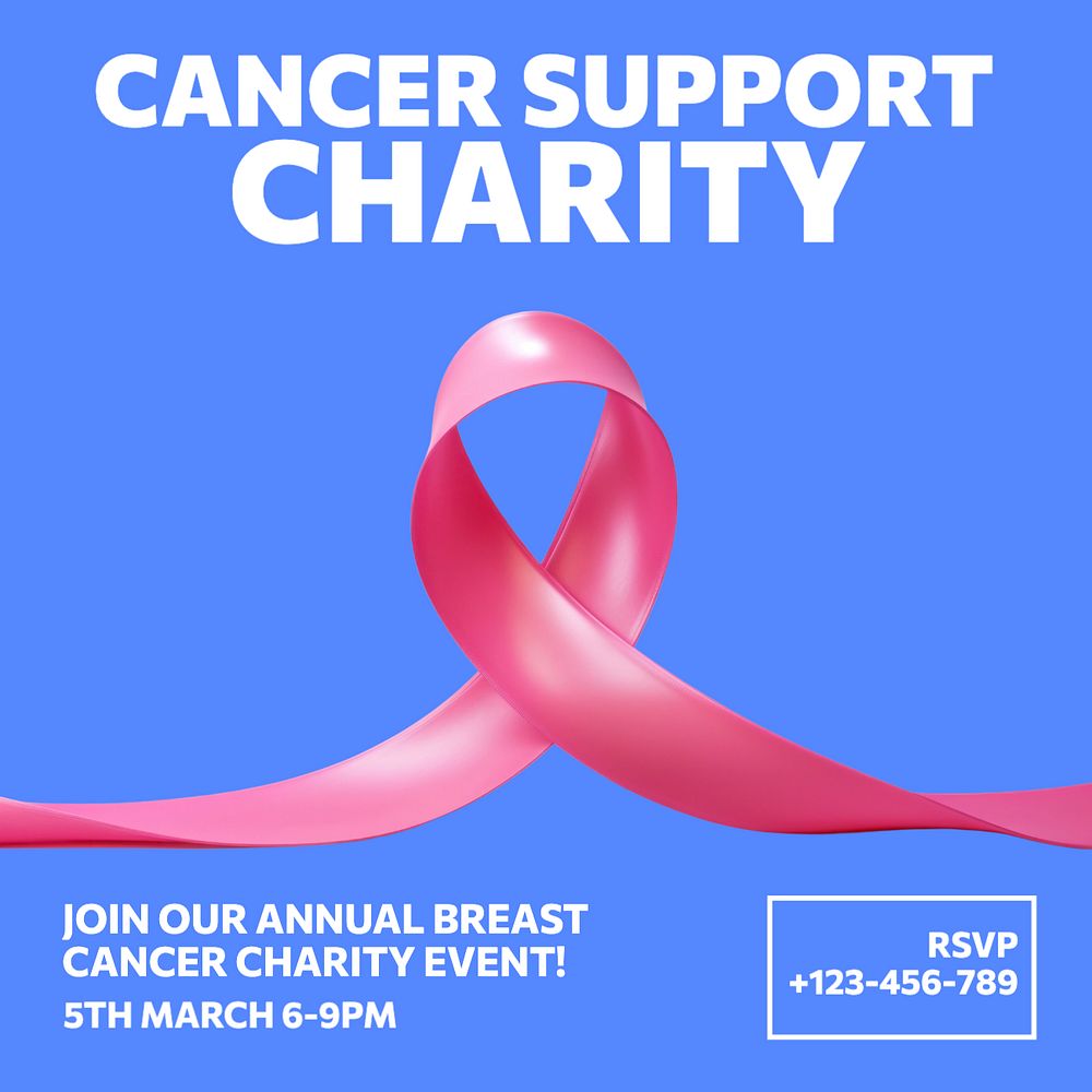 Cancer support charity Instagram post template, editable text