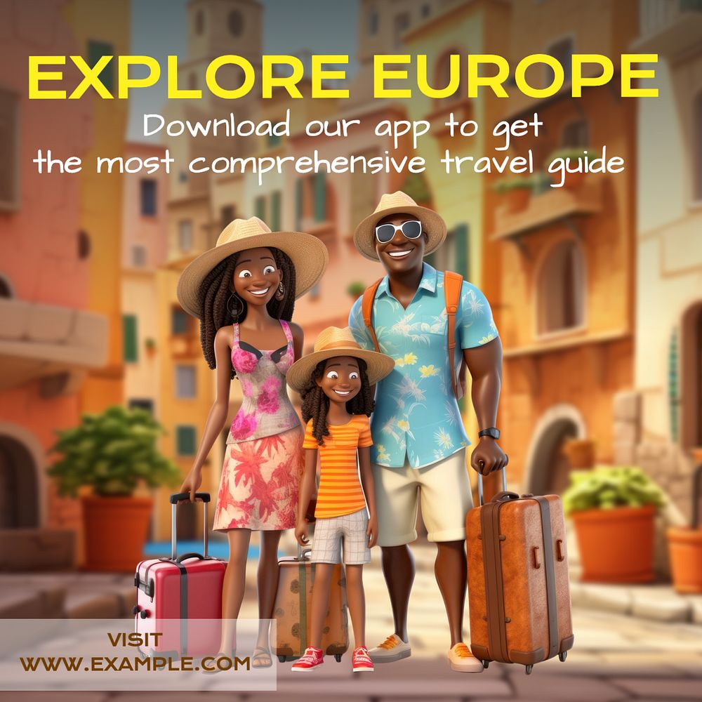 Explore Europe app Instagram post template, editable text