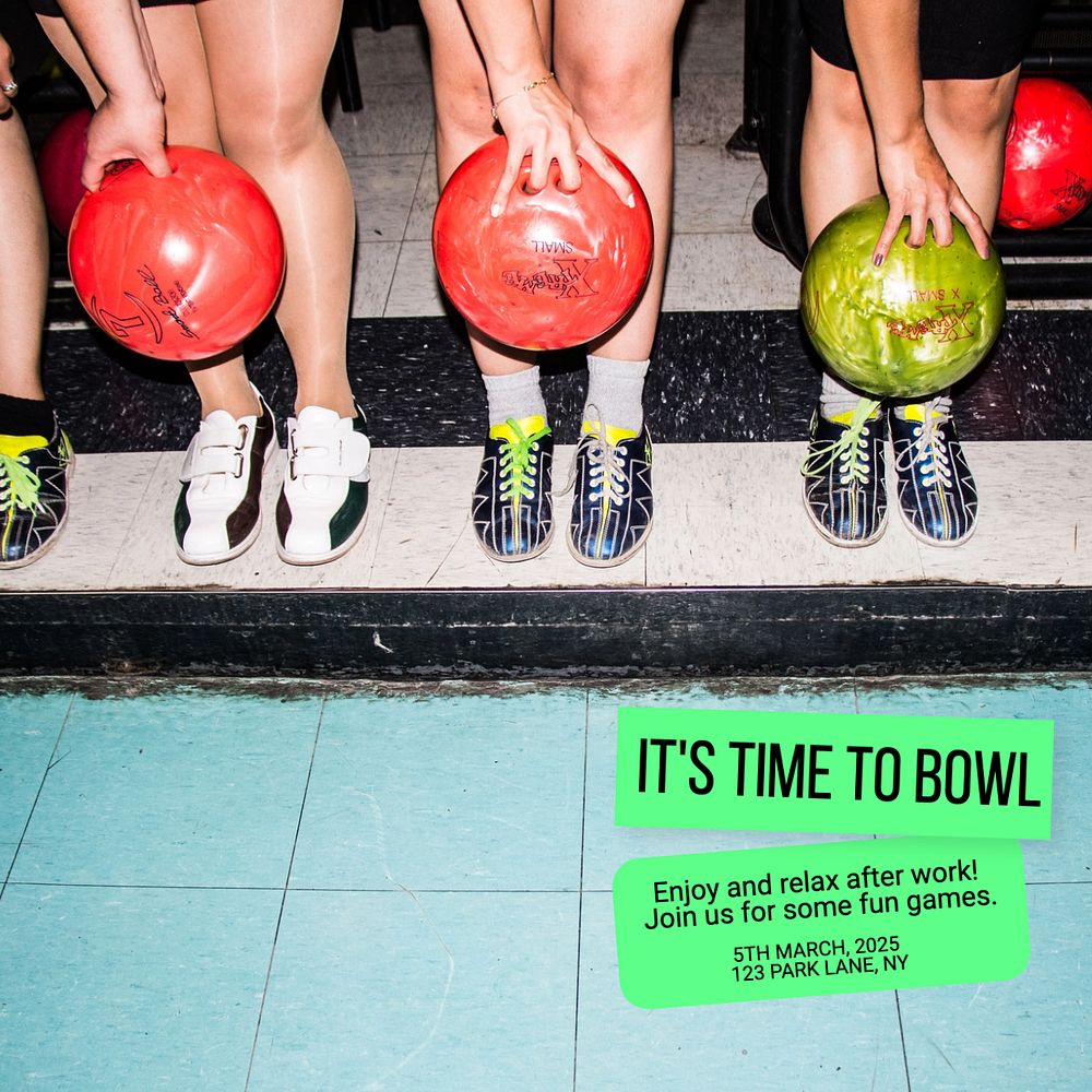 Bowling time Instagram post template, editable text