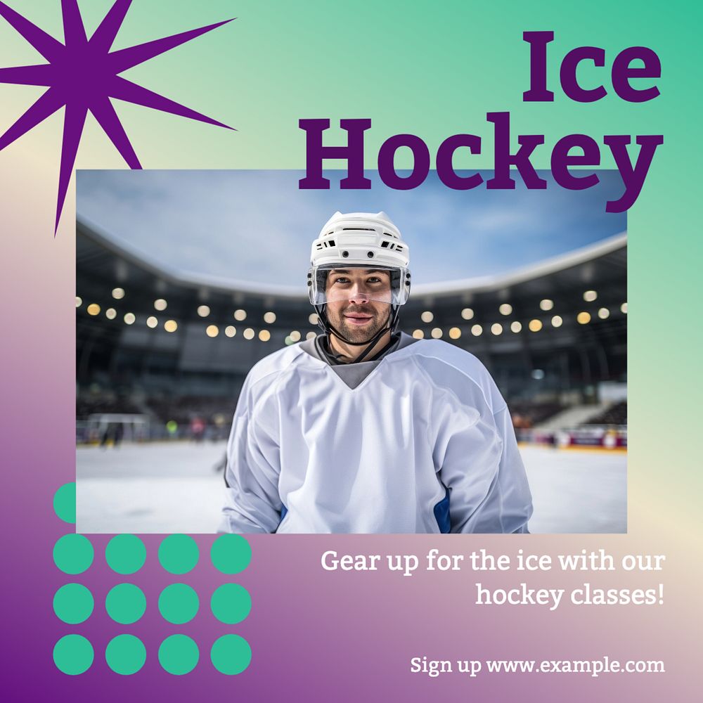 Ice hockey Instagram post template, editable text