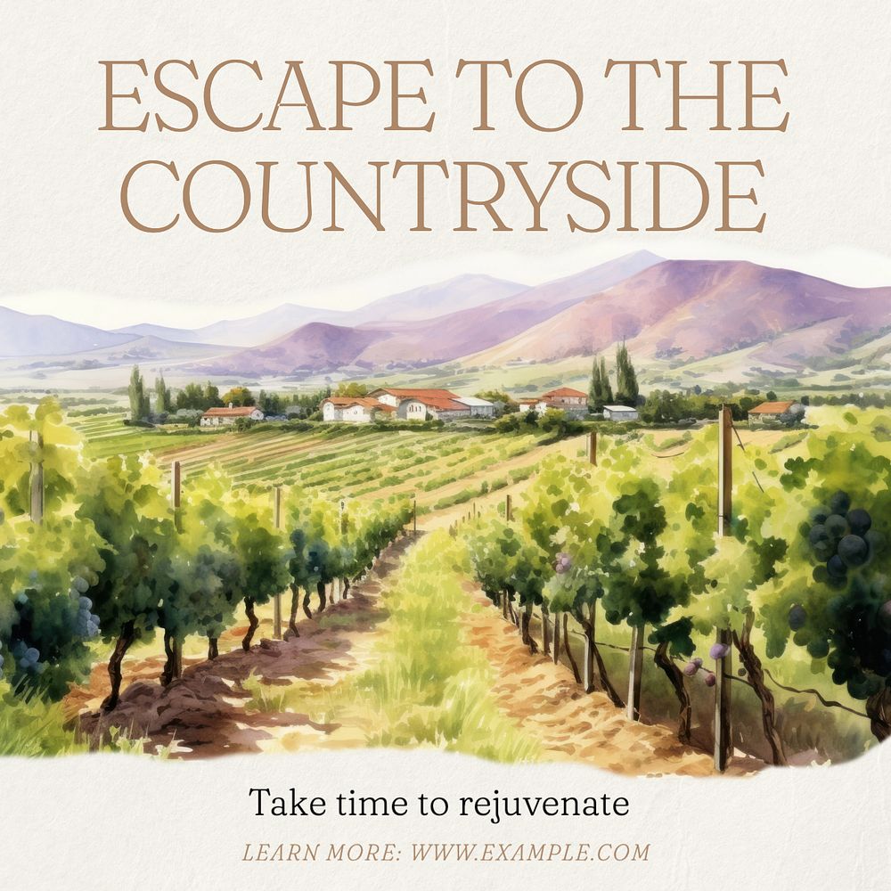 Travel to countryside Instagram post template, editable text