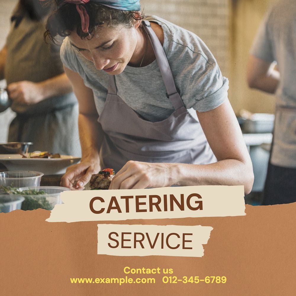 Catering service Instagram post template, editable text