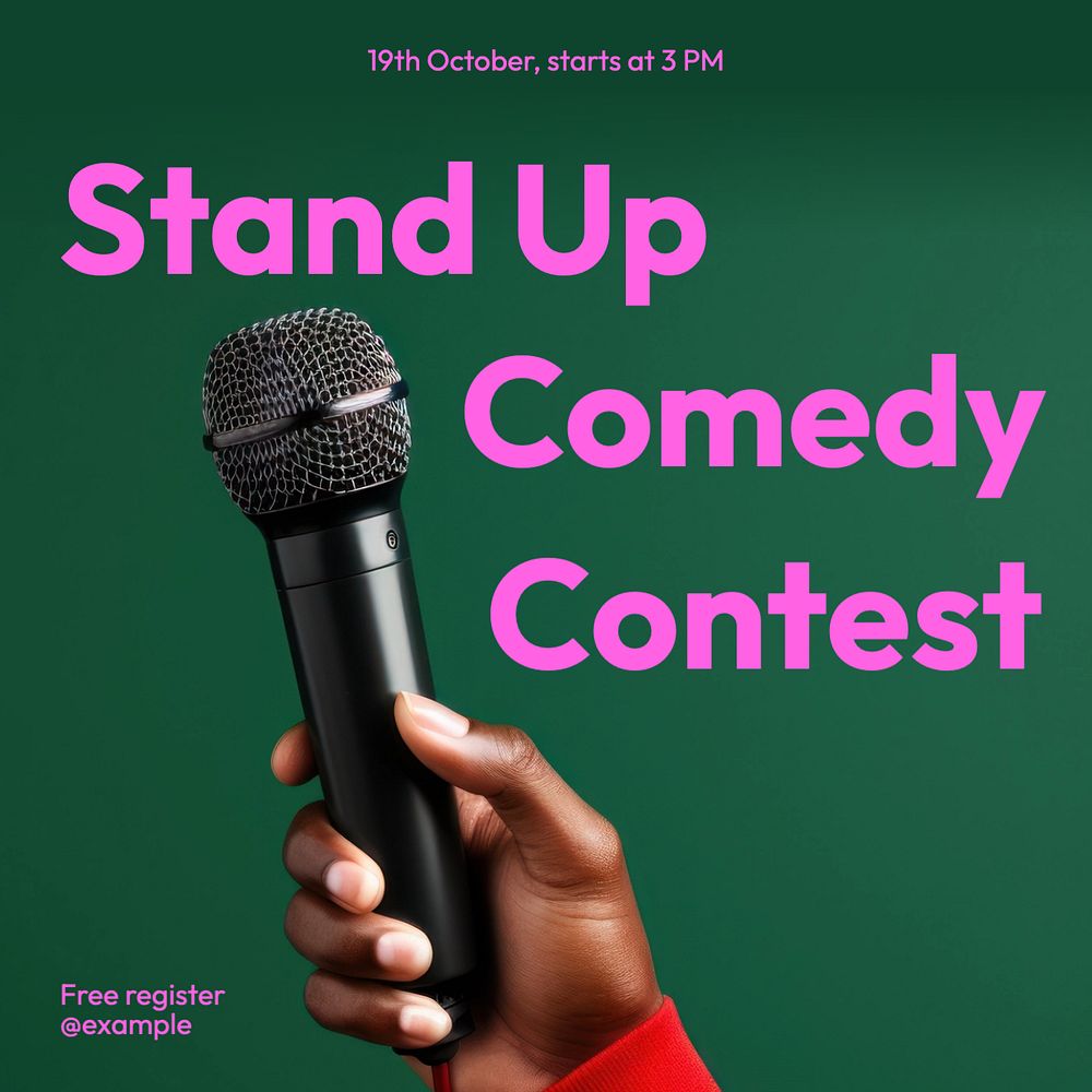 Stand up comedy contest Instagram post template, editable text