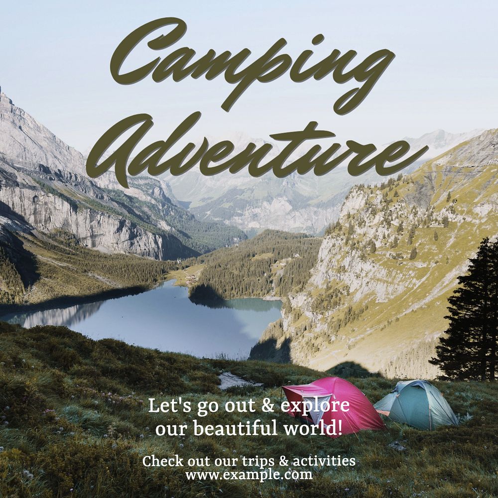 Camping adventure Instagram post template, editable text