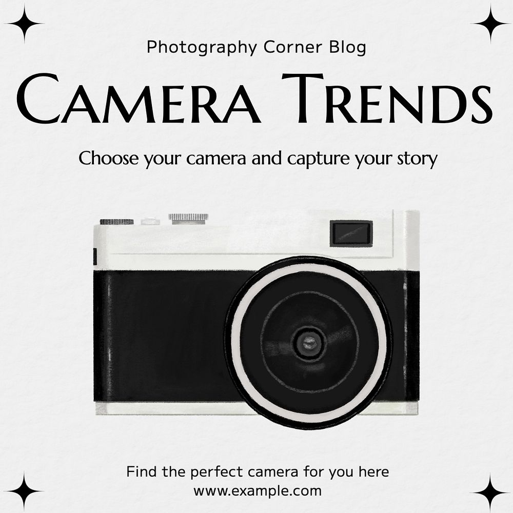 Photography camera Instagram post template, editable text