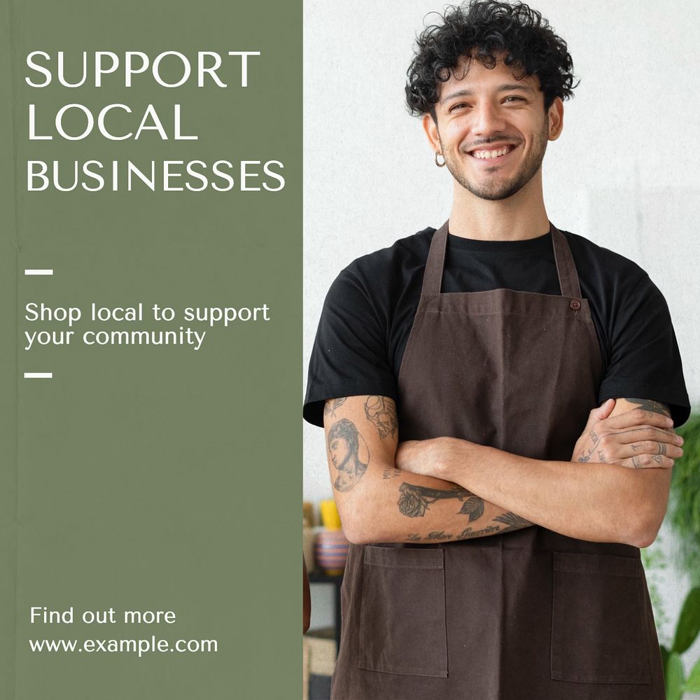 Support local businesses Instagram post template, editable text