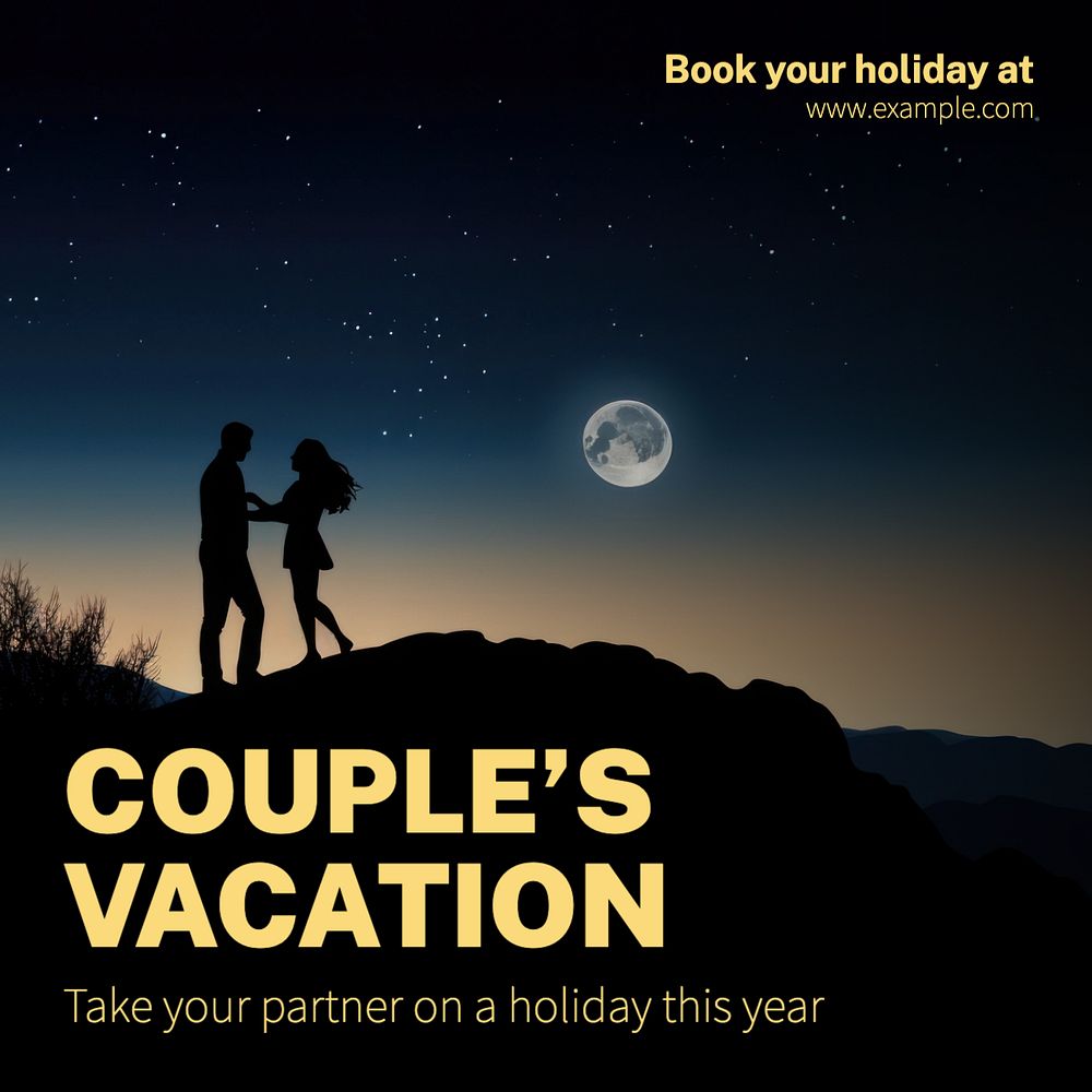 Couple's vacation Instagram post template, editable text