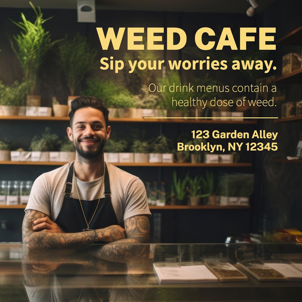 Weed cafe Instagram post template, editable text