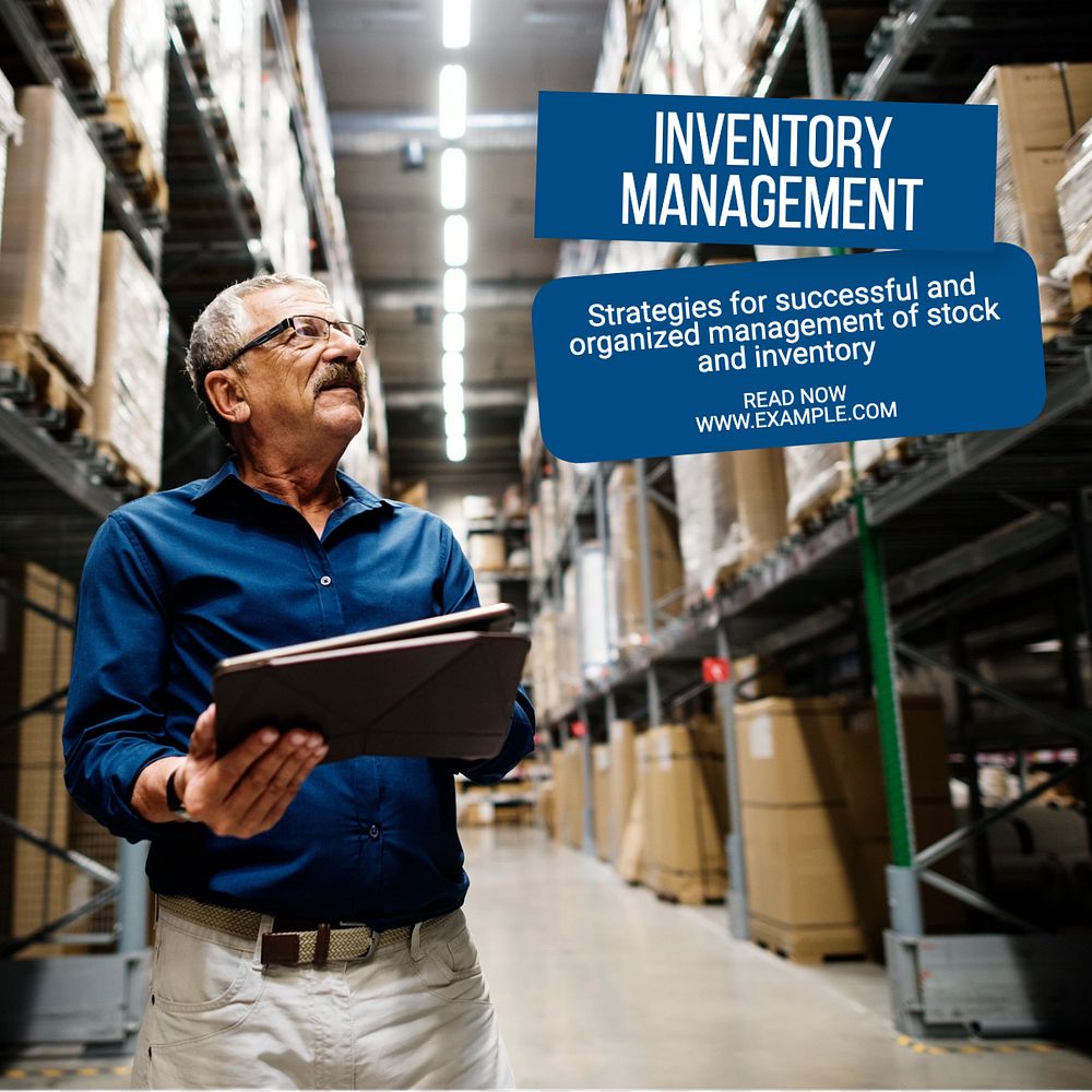 Inventory management Instagram post template, editable text