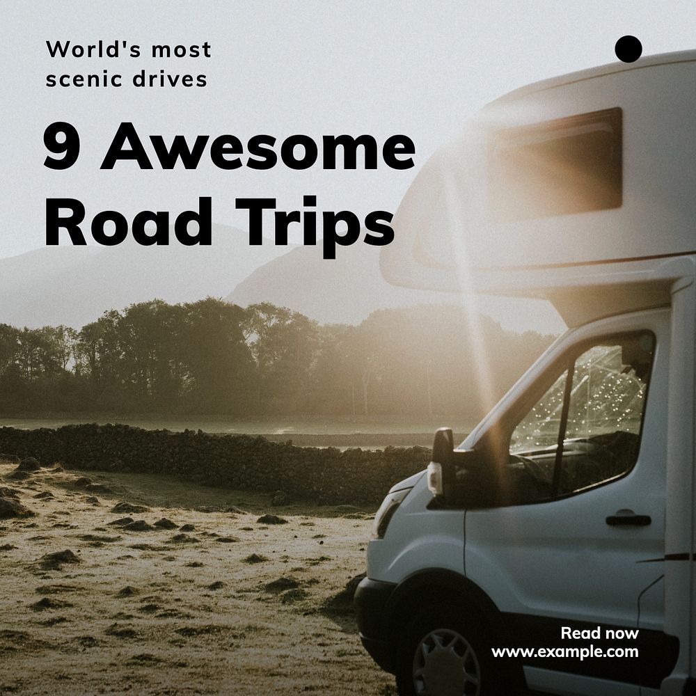 Awesome road trip  Instagram post template, editable text