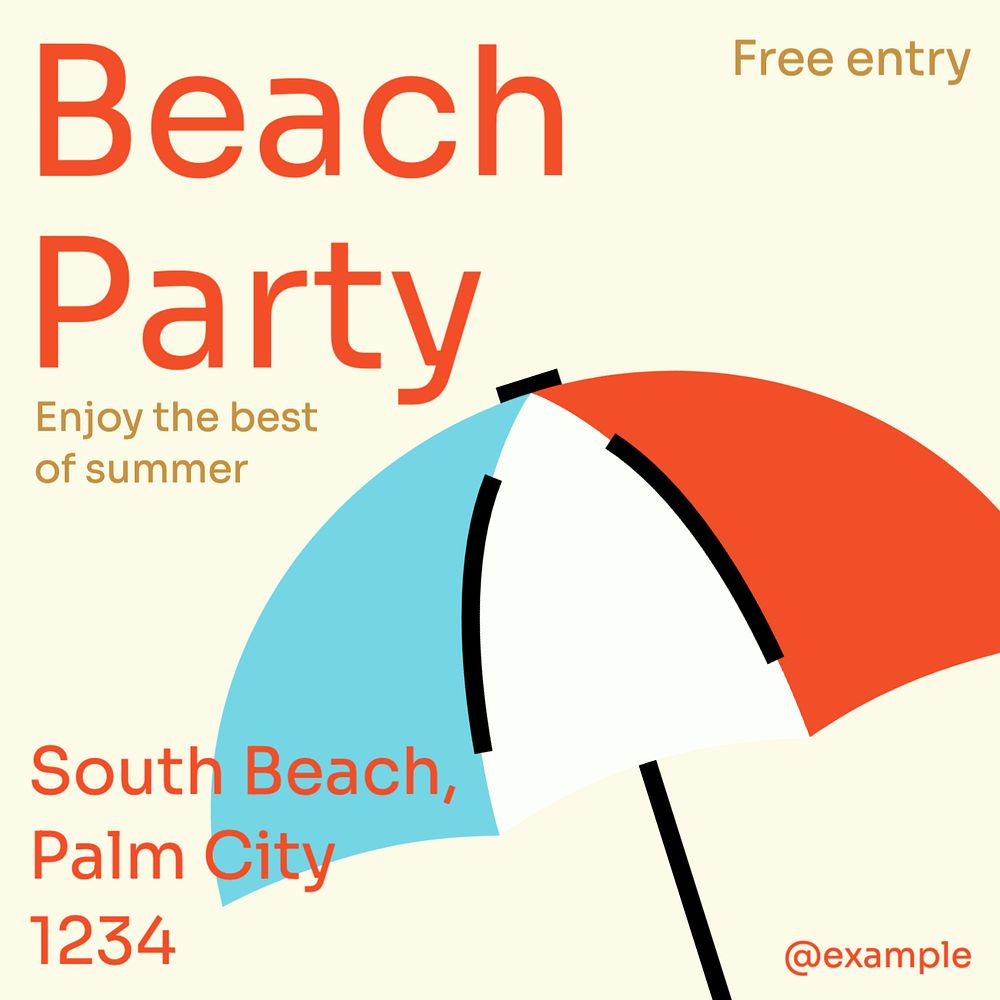 Beach party Instagram post template, editable text