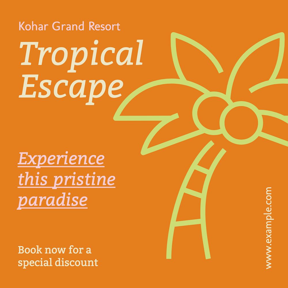 Tropical escape Instagram post template, editable text