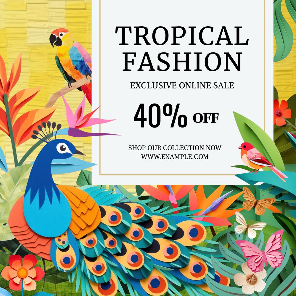 Tropical fashion Instagram post template, editable text