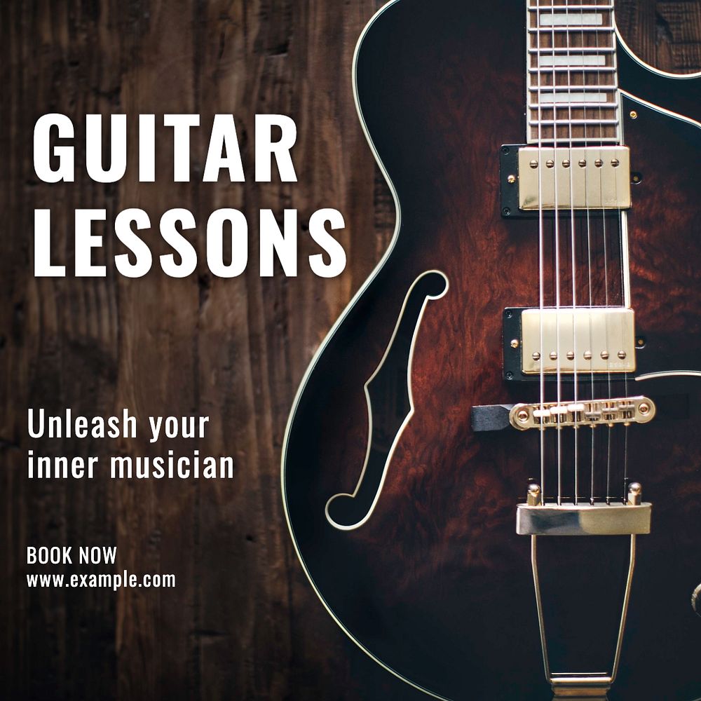 Guitar lessons Instagram post template, editable text