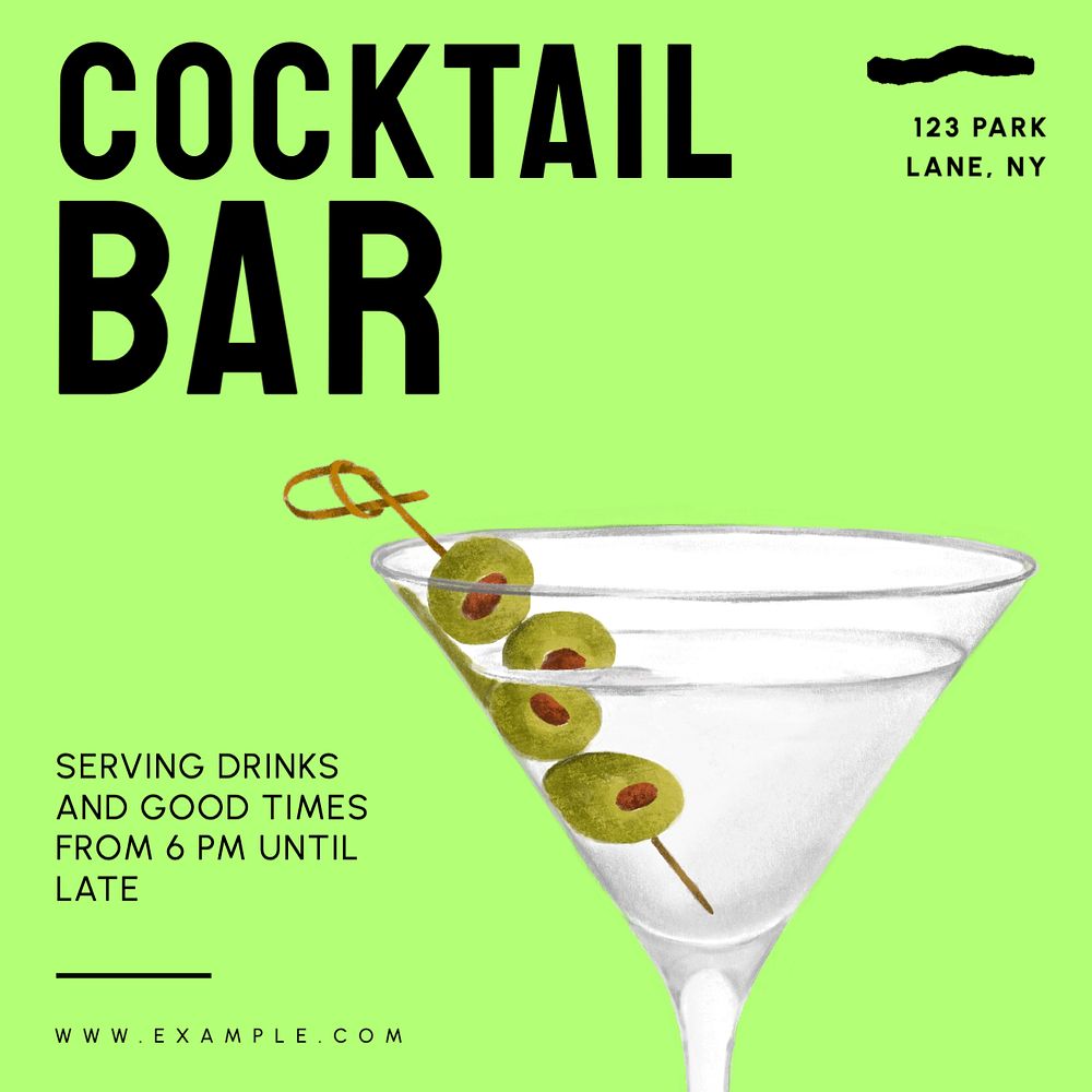 Cocktail bar Instagram post template, editable text