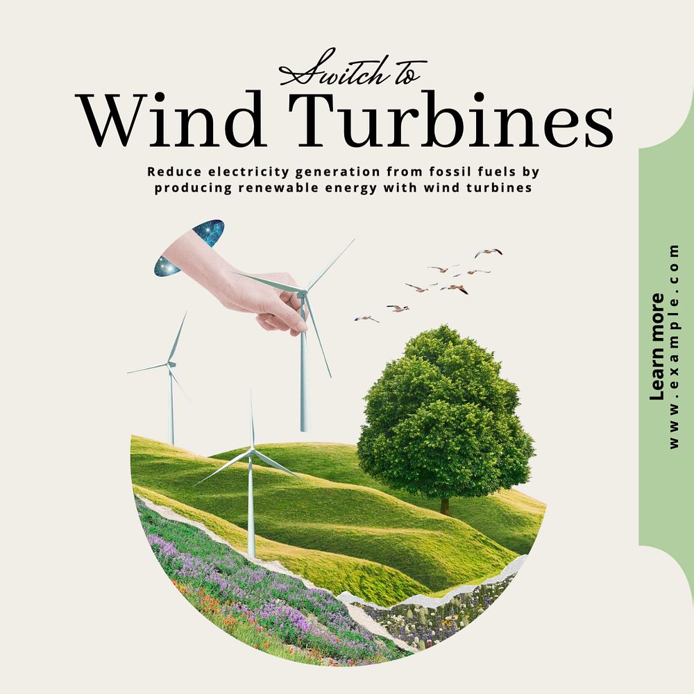 Wind turbines Instagram post template, editable text