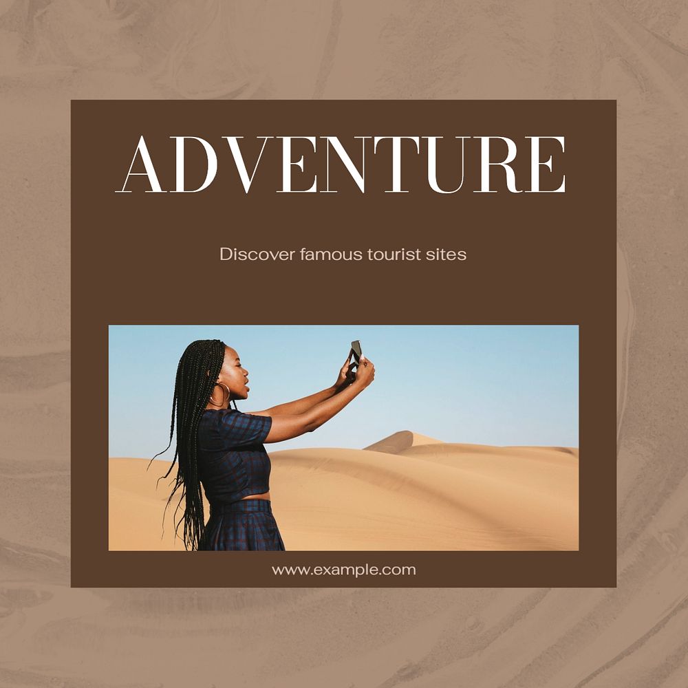 Adventure tourist Instagram post template, editable text