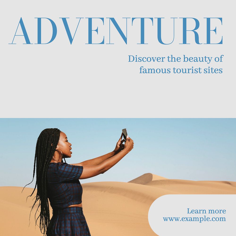 Adventure tourist Instagram post template, editable text