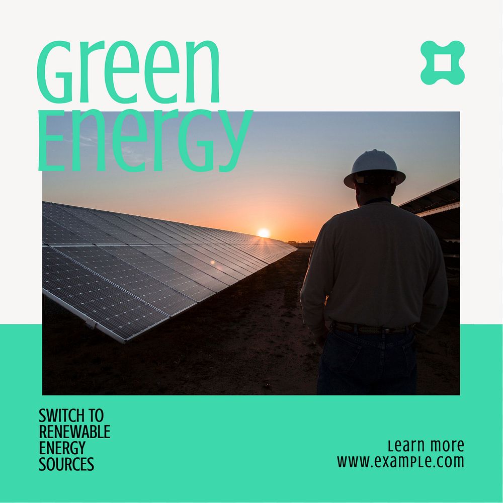 Green energy Instagram post template, editable text