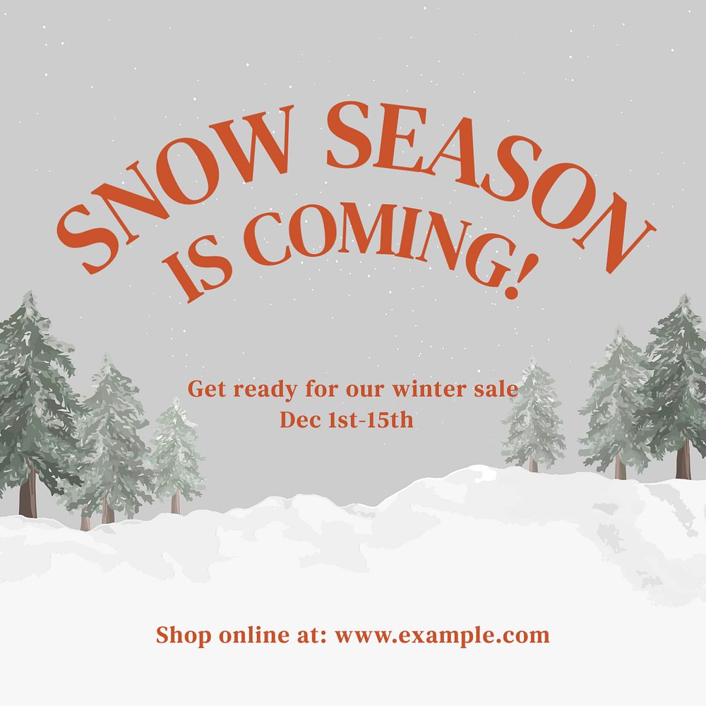 Snow & winter sale Instagram post template, editable text