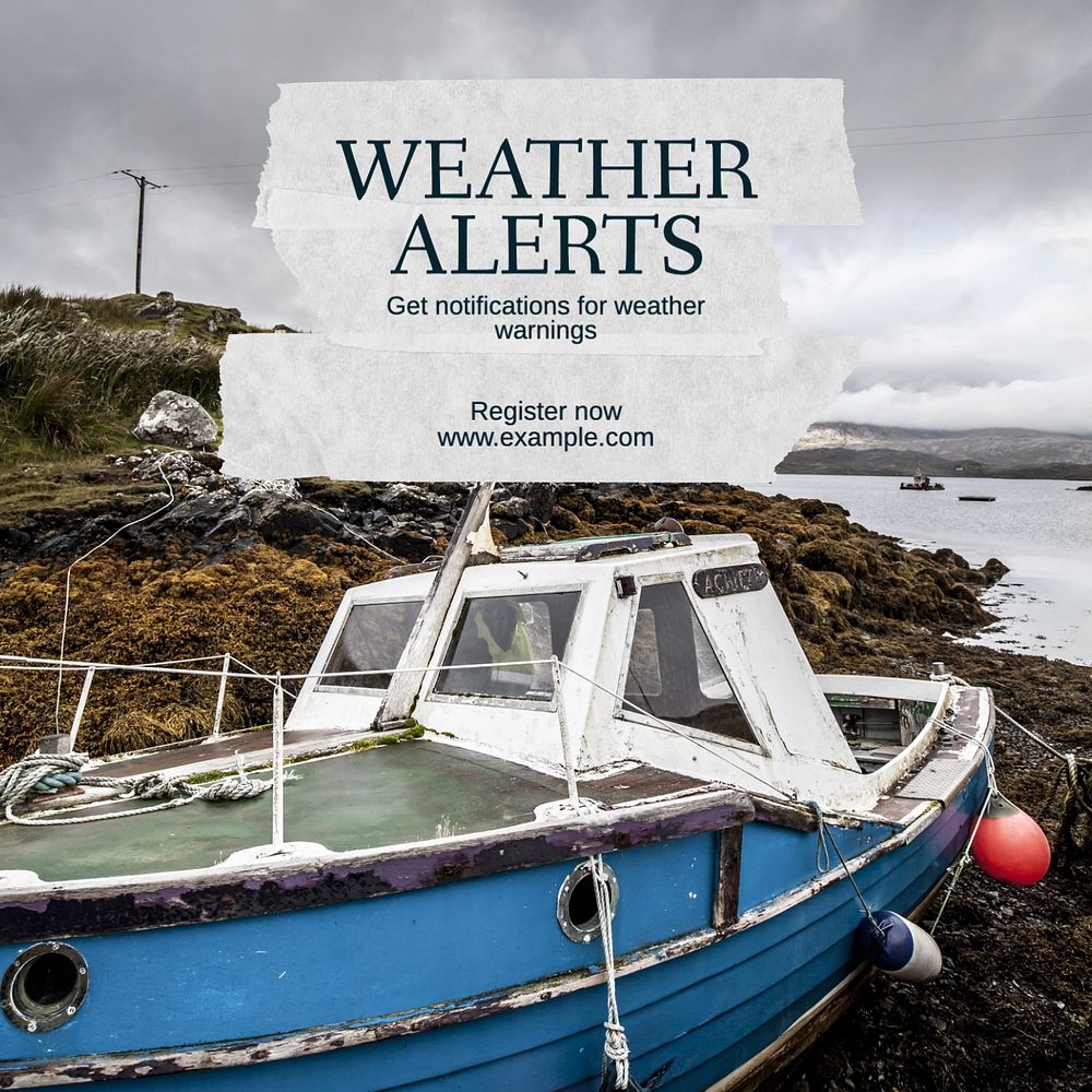 Weather alerts Instagram post template, editable text