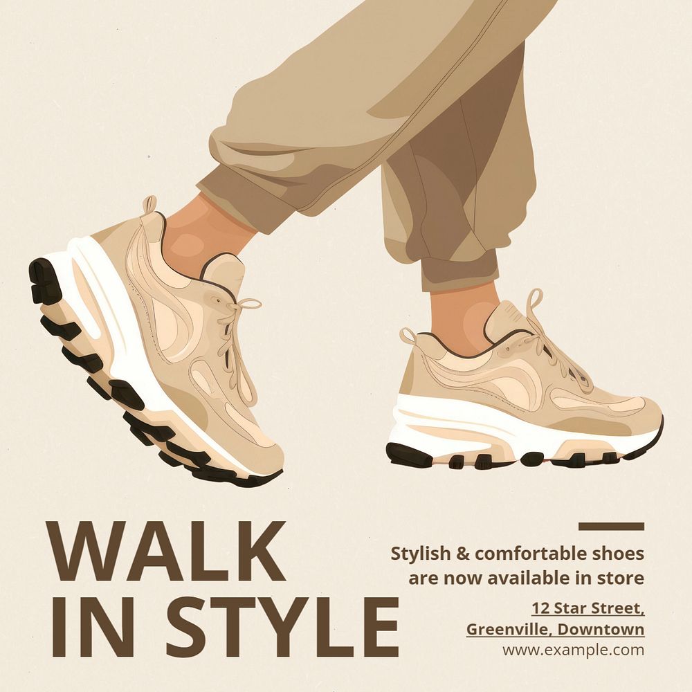 Walking shoes Instagram post template, editable text