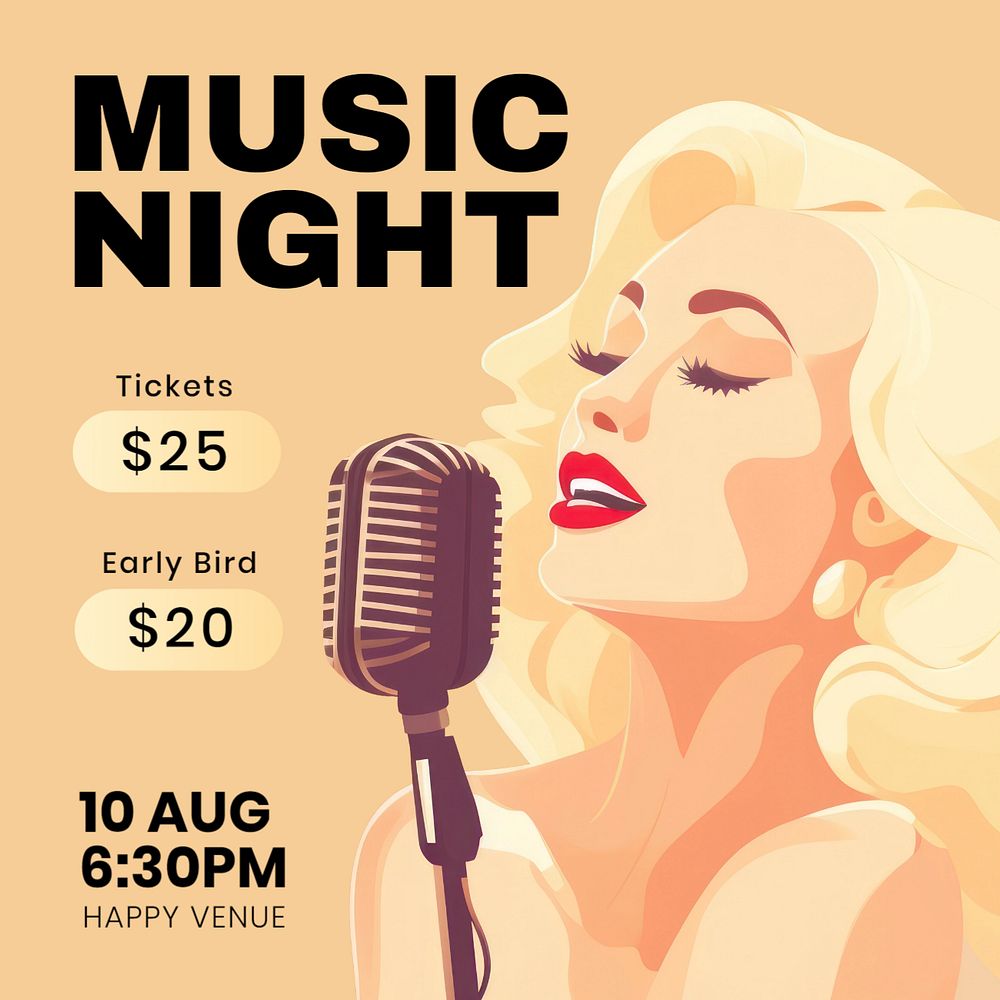 Music concert flyer Instagram post template, editable text