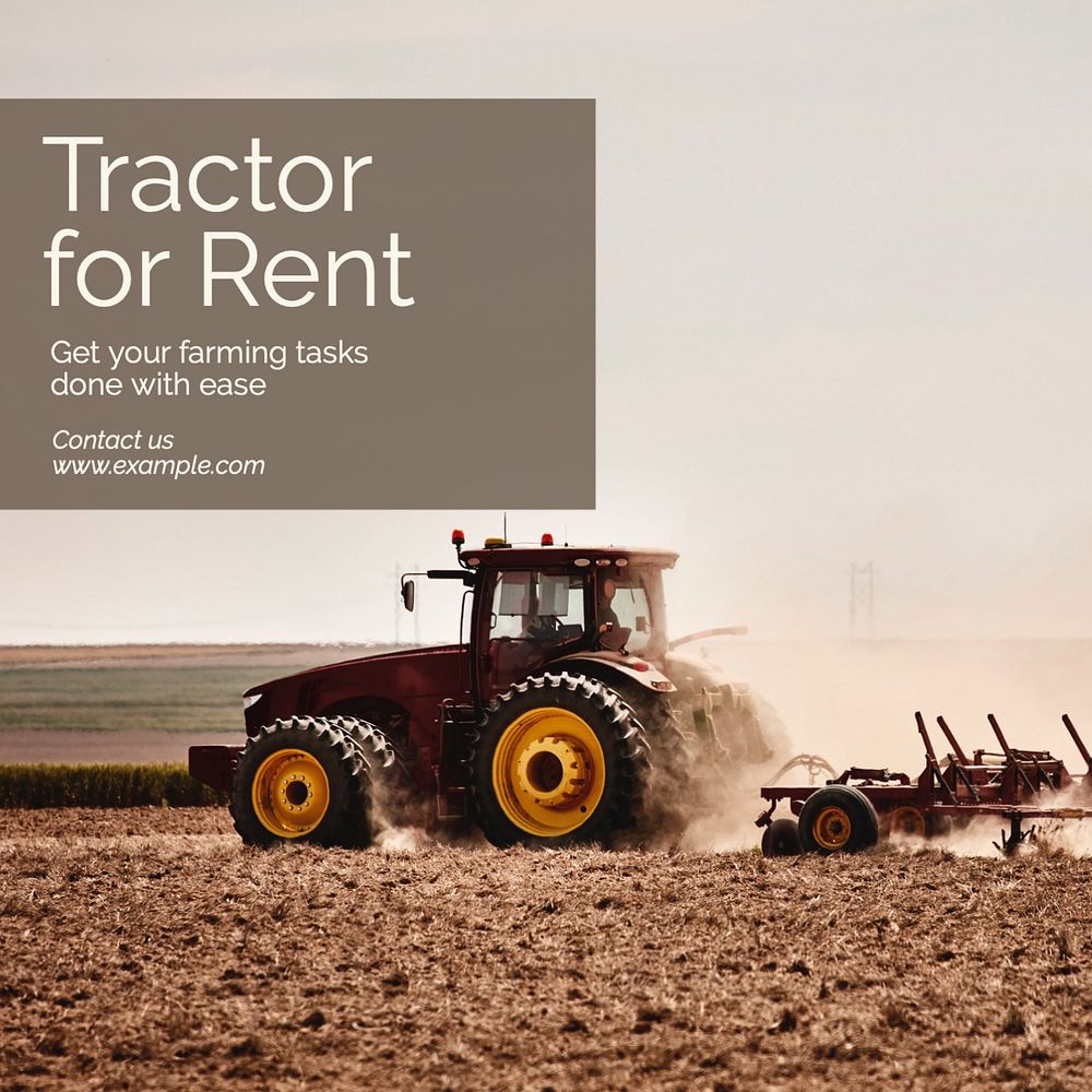 Tractor for rent Instagram post template, editable text