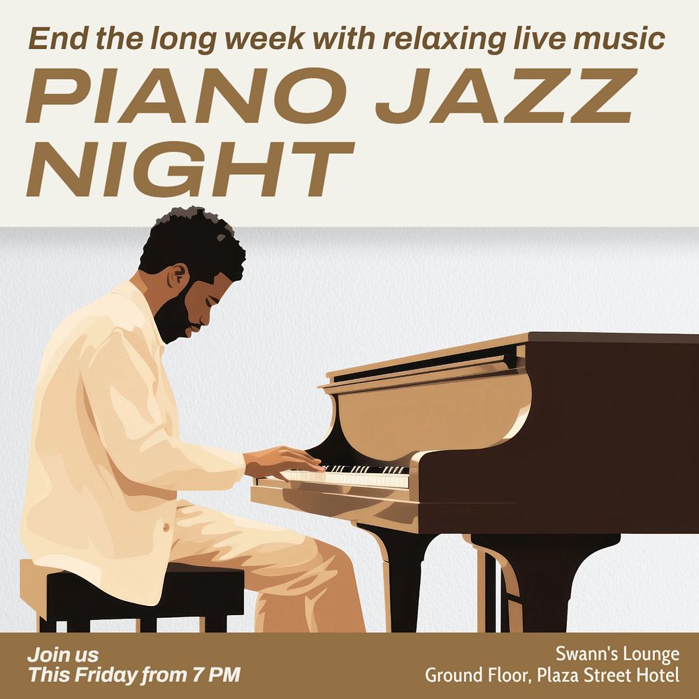 Piano jazz night Instagram post template, editable text