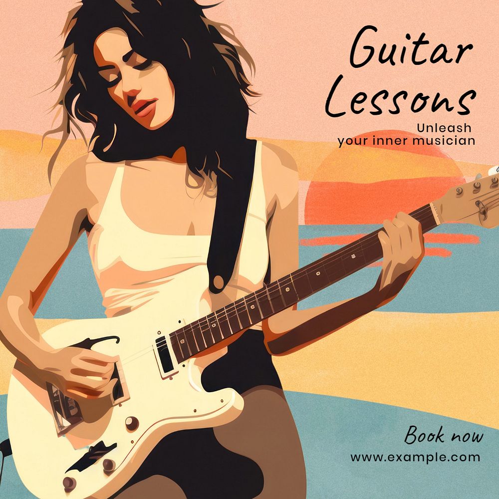 Guitar lessons Instagram post template, editable text