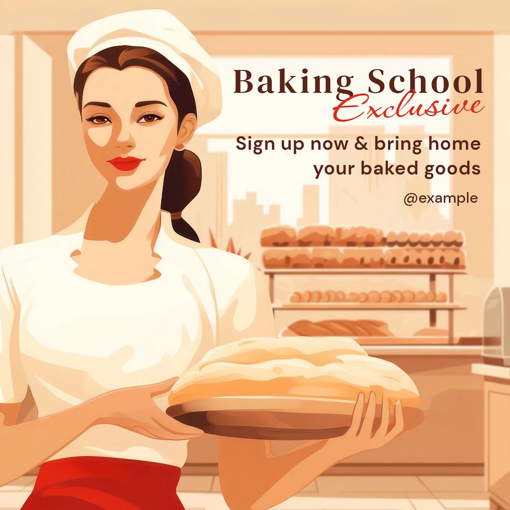 Baking school Instagram post template, editable text