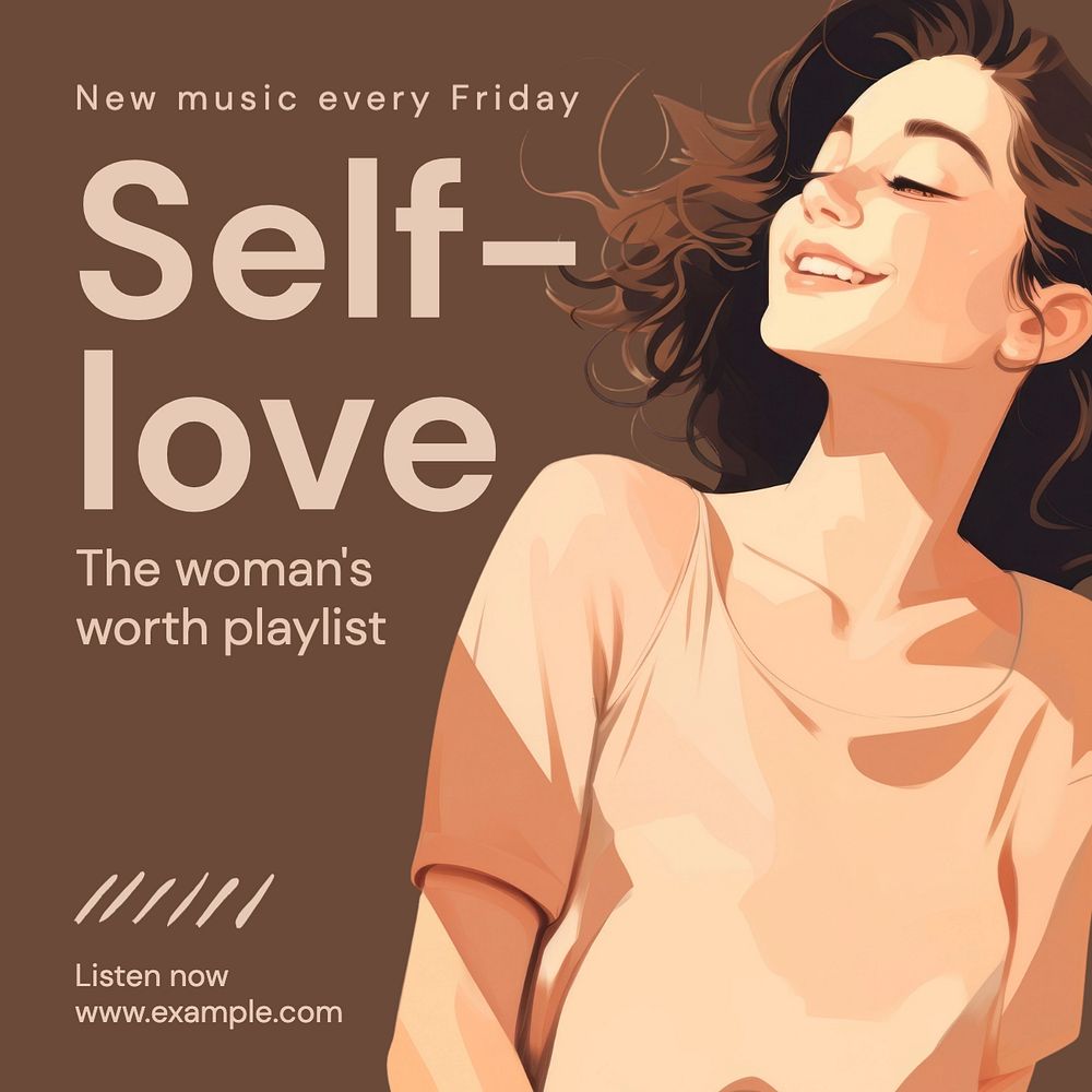 Self-love playlist Instagram post template, editable text