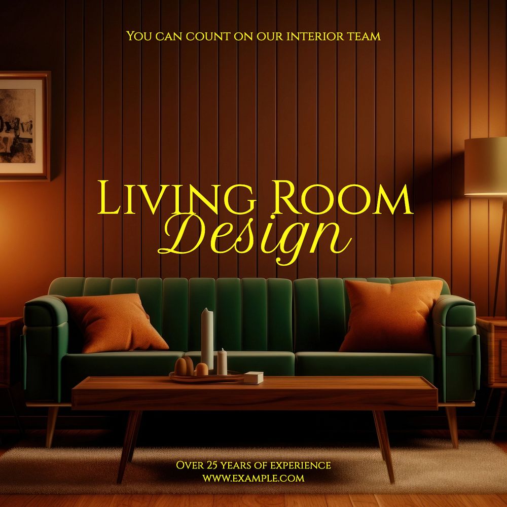 Living room interior Instagram post template, editable text