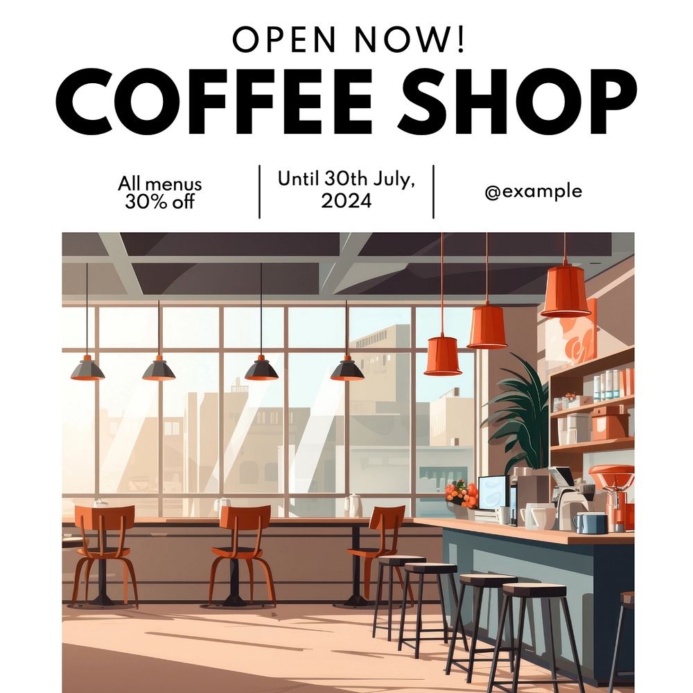 Coffee shop Instagram post template, editable text