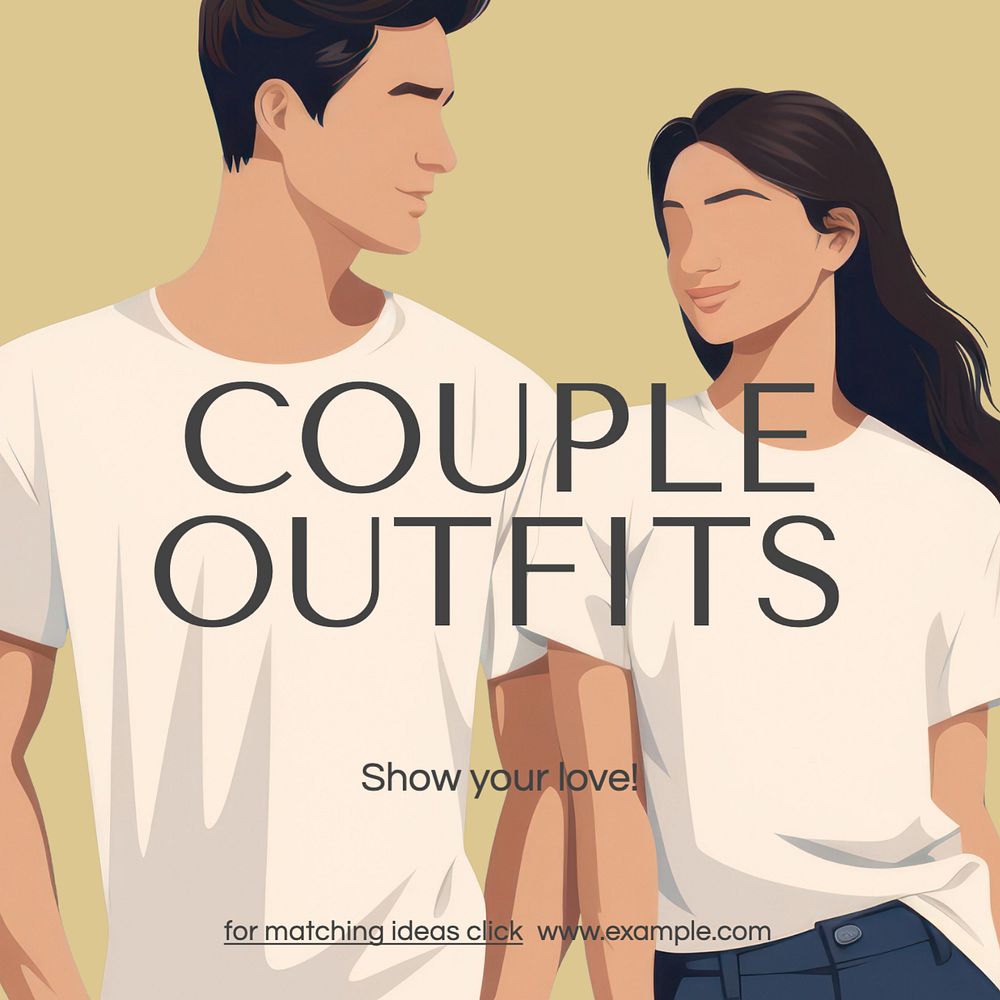 Couple outfits Instagram post template, editable text