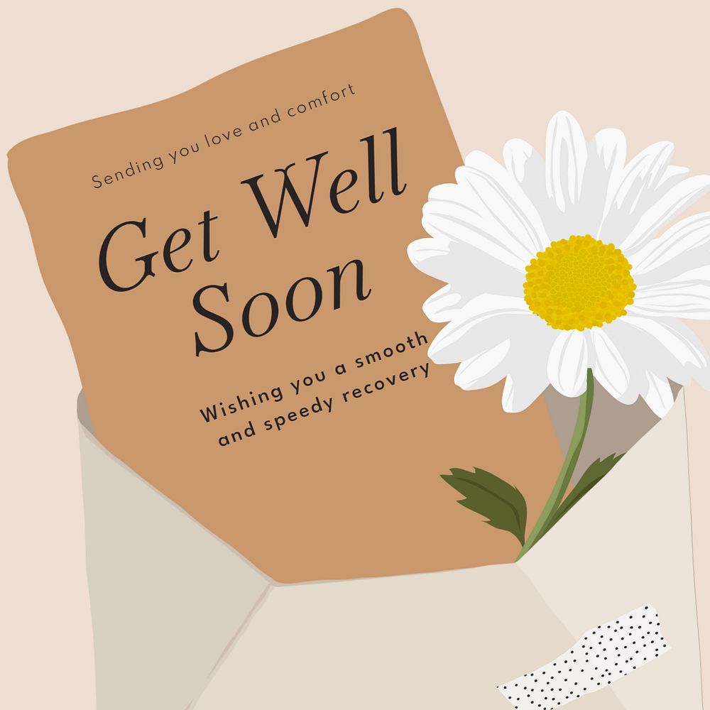 Get well soon Instagram post template, editable text