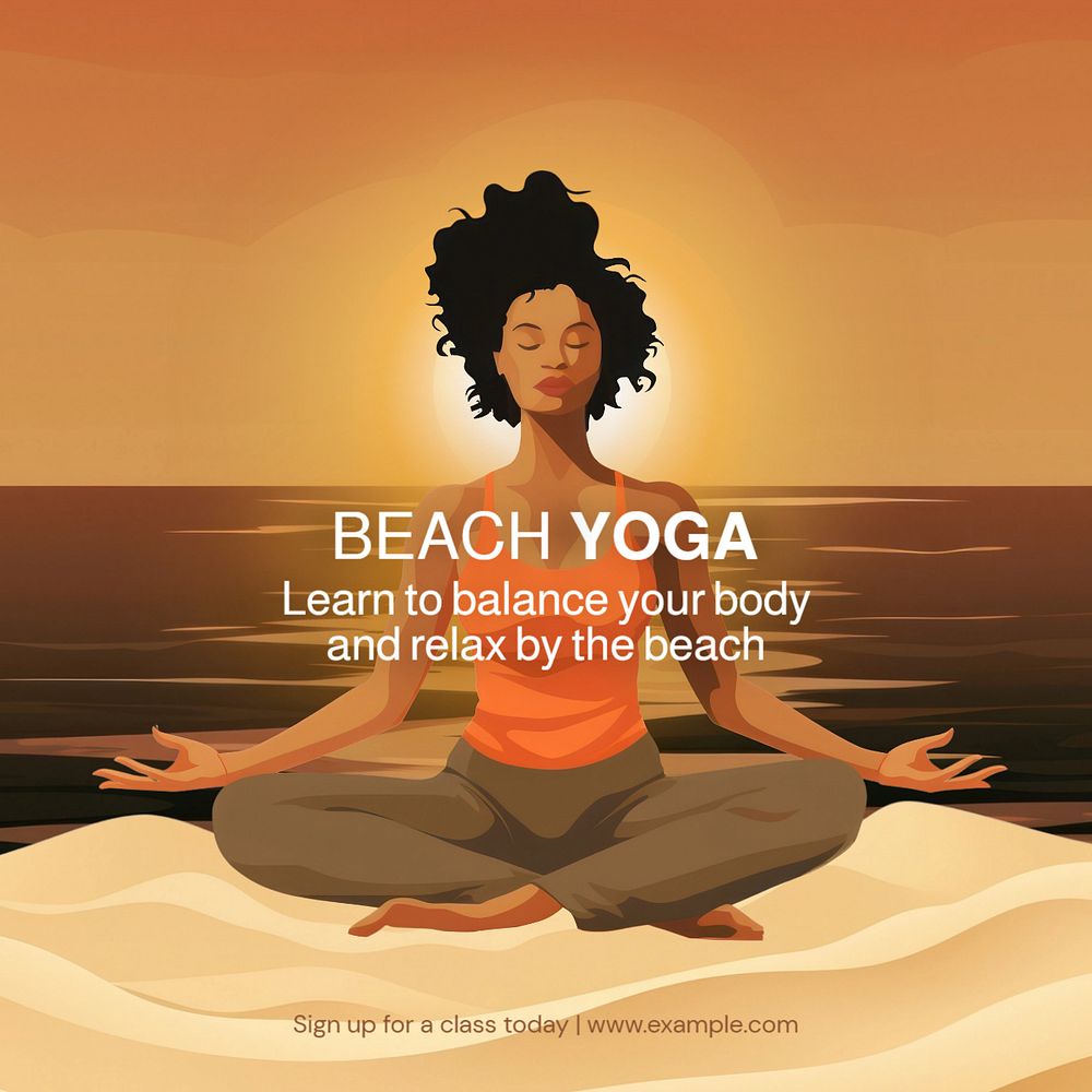 Beach yoga Instagram post template, editable text