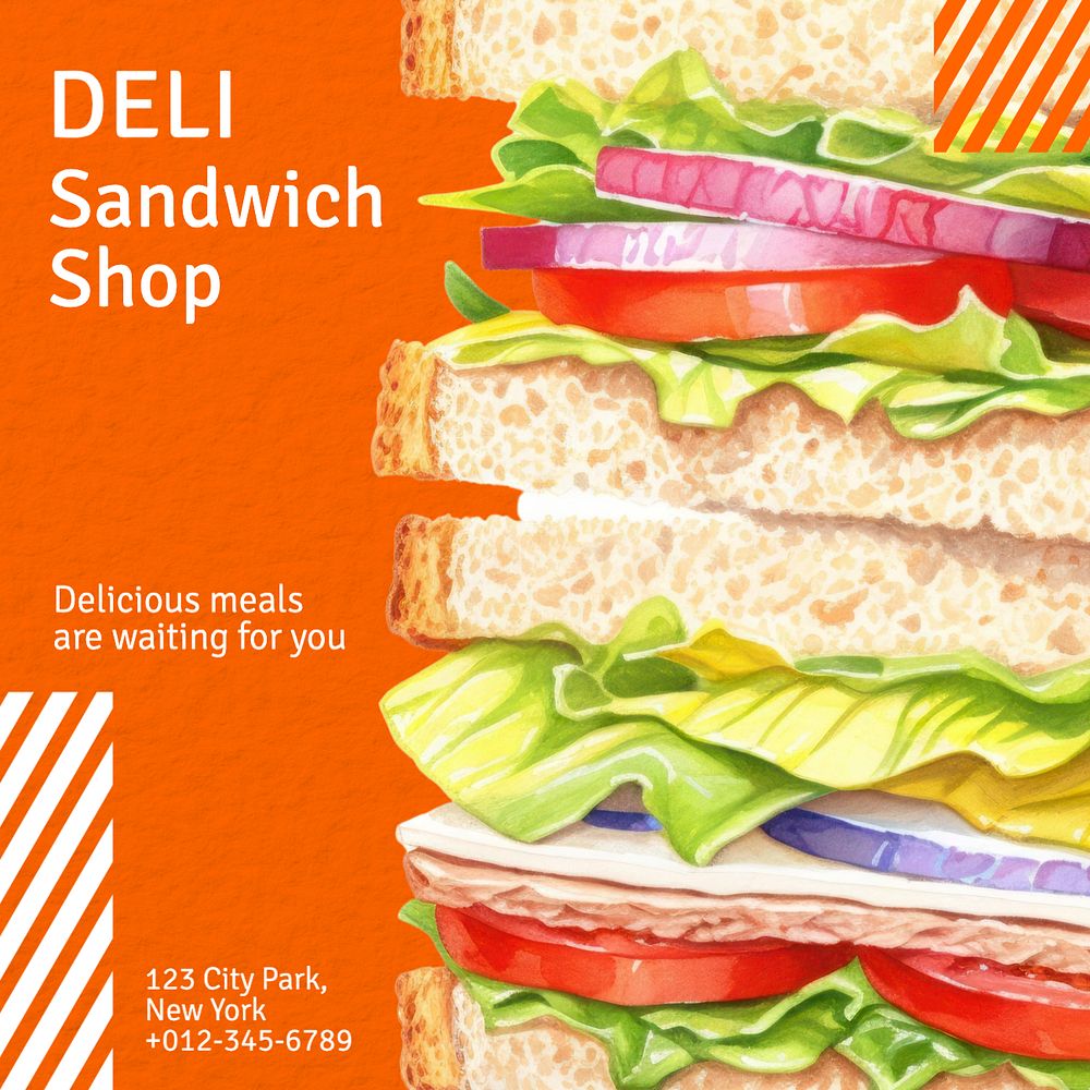 Deli sandwich shop Instagram post template, editable text